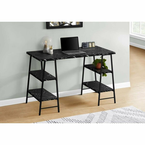 Daphnes Dinnette 48 in. Computer Desk Black Marble-Look & Black Metal DA3079076